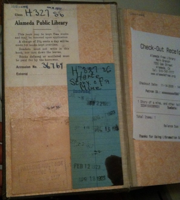 Bret Harte library book - old check-out dates