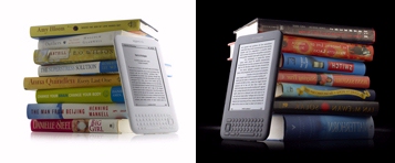 Kindle - white vs graphic (vs a stack of books)
