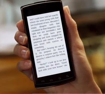 Picture of ebook on the iPhone from Amazon Kindle app television ad