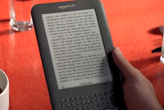 Screencap of ebook in the Amazon Kindle coffee shop TV ad Screencap of ebook in the Amazon Kindle coffee shop TV ad