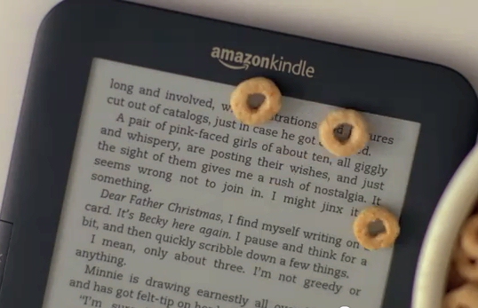 eBook Screenshot of the Amazon Kindle Zest ad with the Cheerios