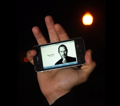 Steve Jobs on an iPhone