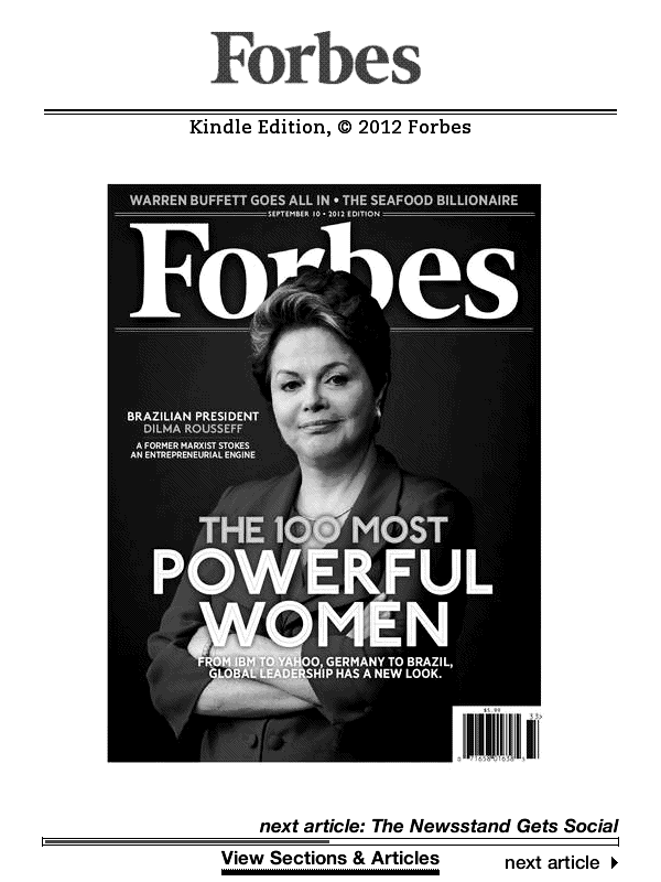 Forbes Powerful Women magazine cover on a Kindle