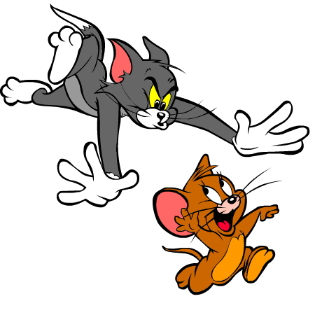 Tom the cat chases Jerry the cartoon mouse