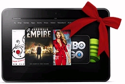 Amazon discounts the Kindle Fire HD with a red gift bow for the Christmas holiday