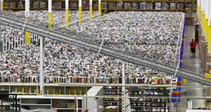 Books inside an Amazon warehouse